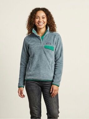 Patagonia Synchilla Snap-T Pullover Fleece Women’s Small Gray Green Pocket